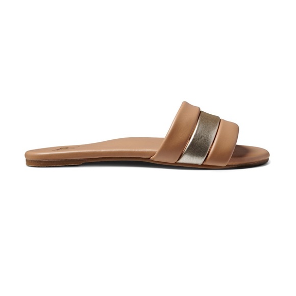 NIB Beek Calibird Honey Brown Platinum Leather Slide Sandals 9 Anthropologie - Picture 3 of 4